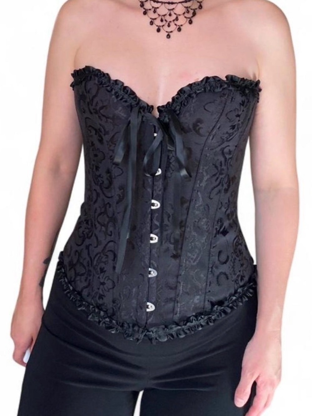 Black Corset Ribbon Bow Detail Small